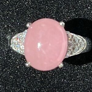 Natural pink jade sterling silver ring